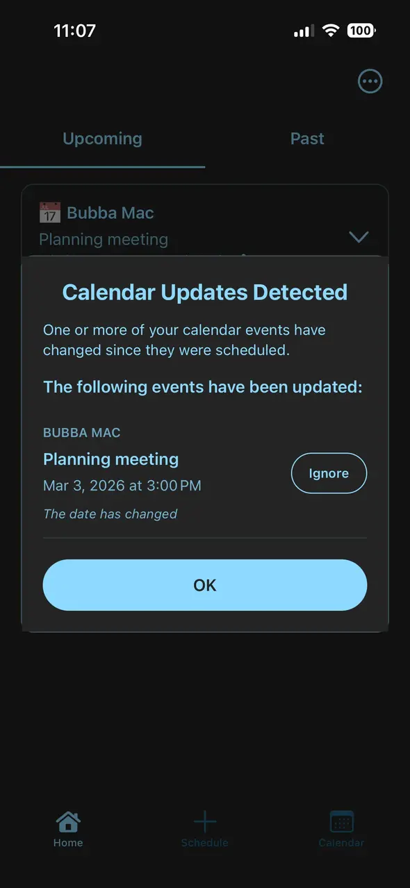 Calendar sync screenshot