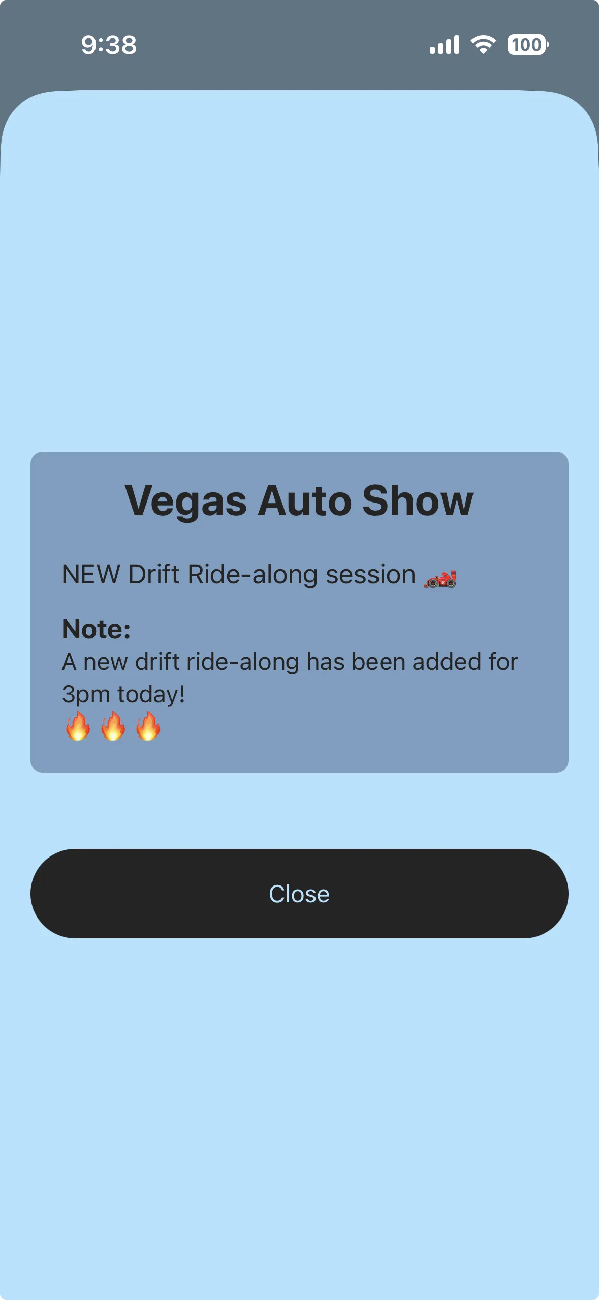 Event notification screenshot