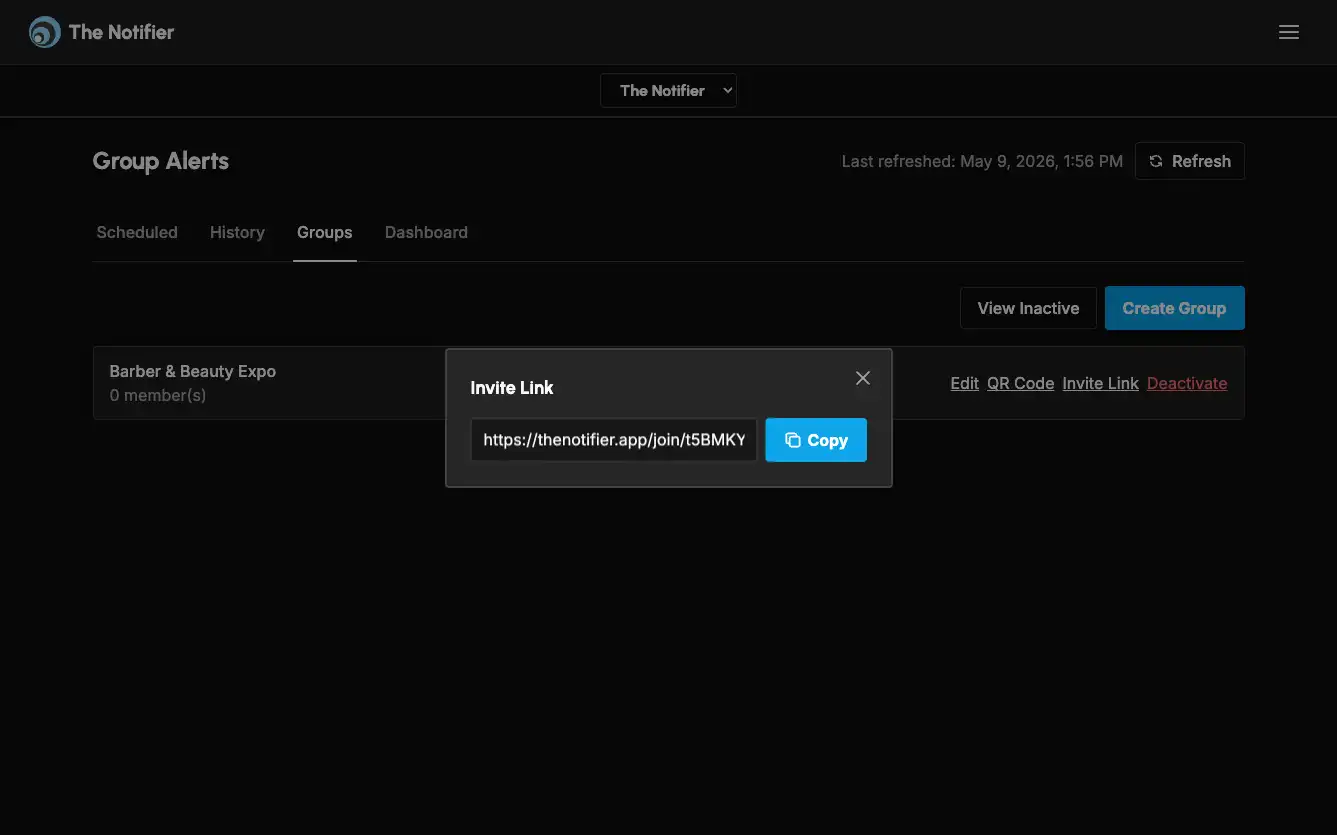 Group alerts: You can also share your group's join link so people can join by tapping it. (desktop)